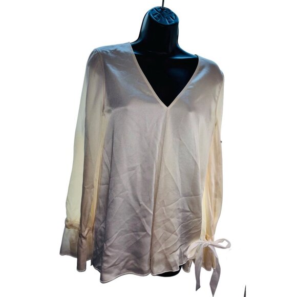 Elizabeth & James Womens Adelina Ivory Long Sleeve Silk V-neck Blouse, Size XS - Picture 1 of 6